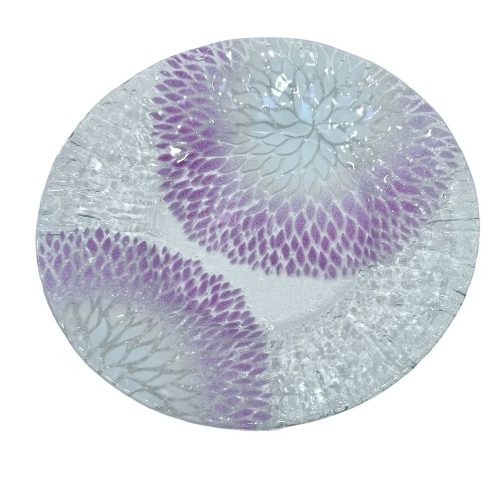 SET OF 8 SYDENSTRICKER CAPE COD PINK & WHITE CHRYSANTHEMUM FUSED GLASS PLATES
